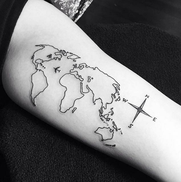 40 World Map Tattoos That Will Ignite Your Inner Travel Bug
