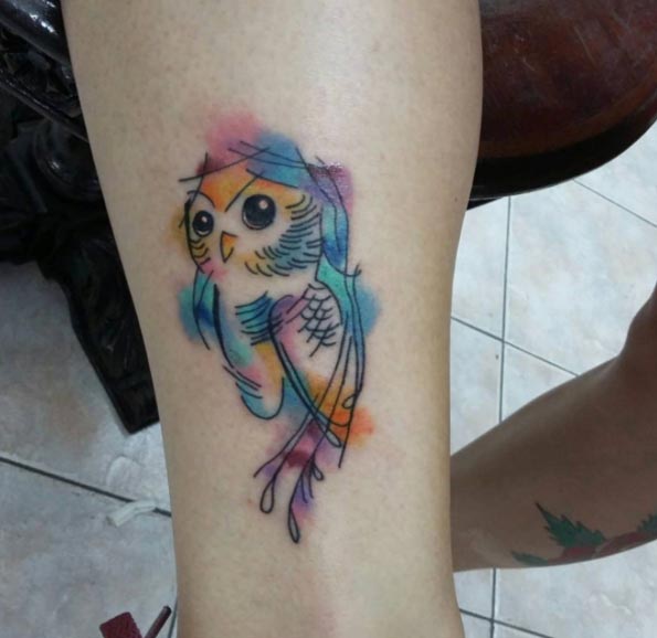 Watercolor Owl Tattoo by Ivy Mossini