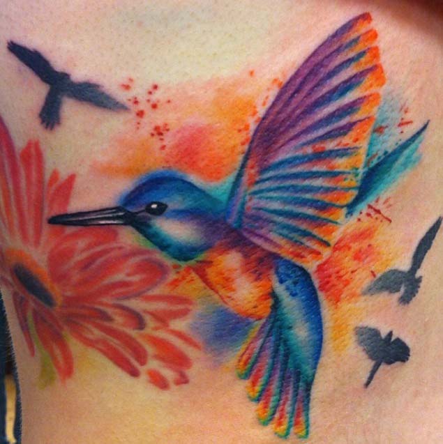 Colorful Hummingbird Tattoo by David Corden