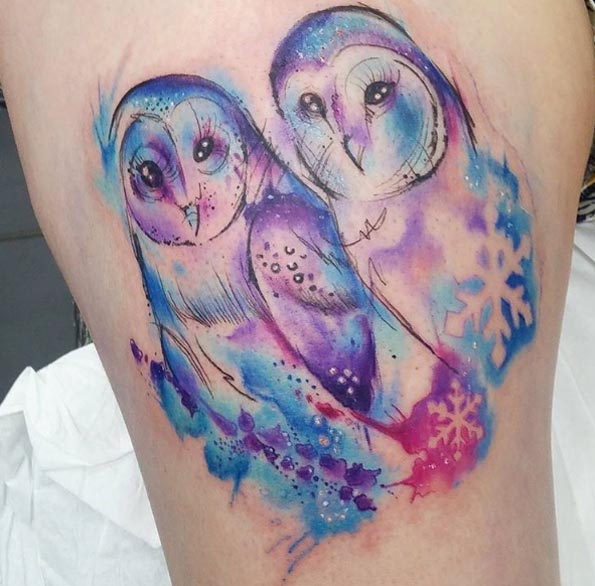 Barn Owl Watercolor Tattoos by Josie Sexton