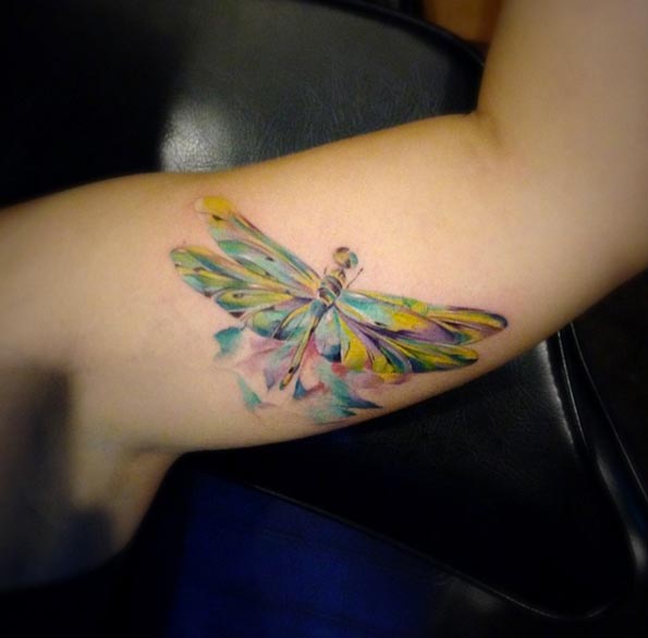 Watercolor Dragonfly Tattoo by Kreepy Tiki