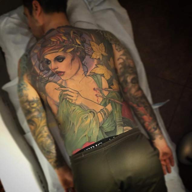 Amazing Full Back Tattoo by Jeff Norton