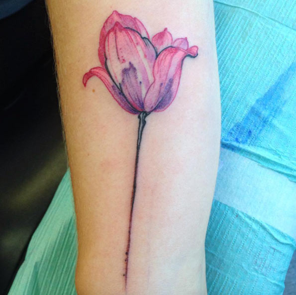 Watercolor Tulip Tattoo by Candice Churchill