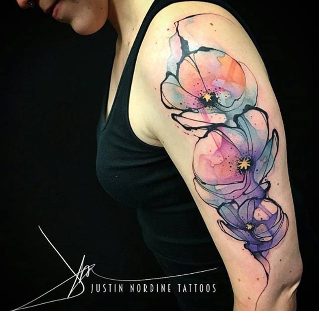 Watercolor Flowers on Arm by Justin Nordine