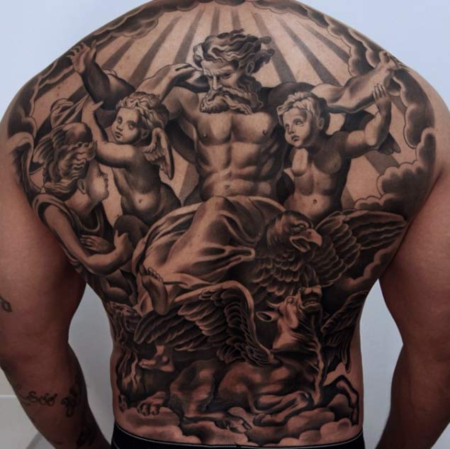 Raphael-Inspired Full Back Tattoo by Jun Cha