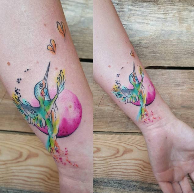 Watercolor Hummingbird Tattoo by Simona Blanar