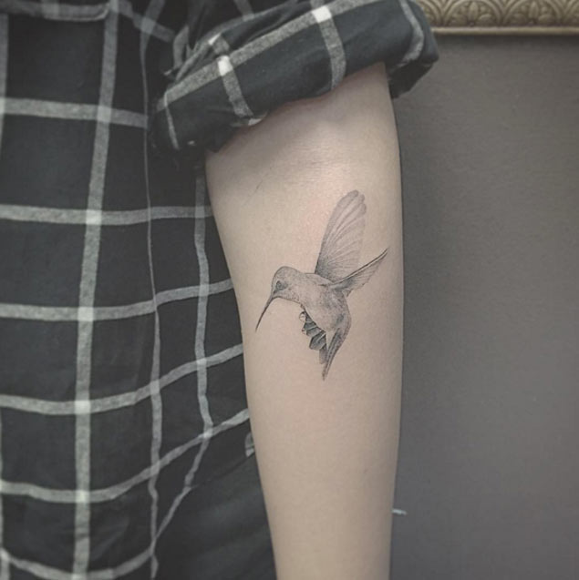 Delicate Hummingbird Tattoo by East Iz