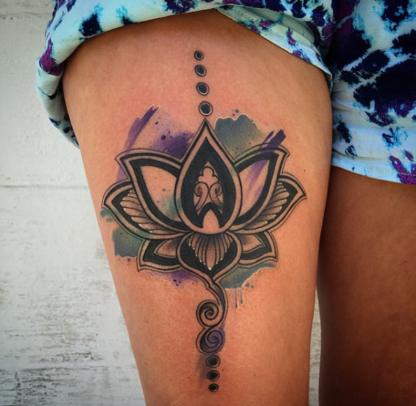 Watercolor Lotus Tattoo by Daniel Baker