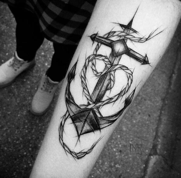 Sketch Style Anchor Tattoo by Inez Janiak