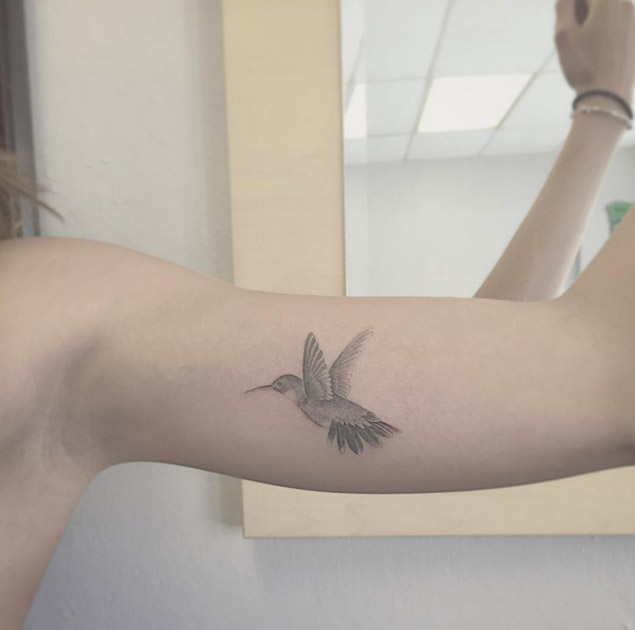 Blackwork Hummingbird Tattoo by East Iz