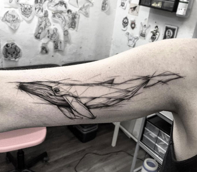 Sketch Style Whale Tattoo by Kamil Mokot