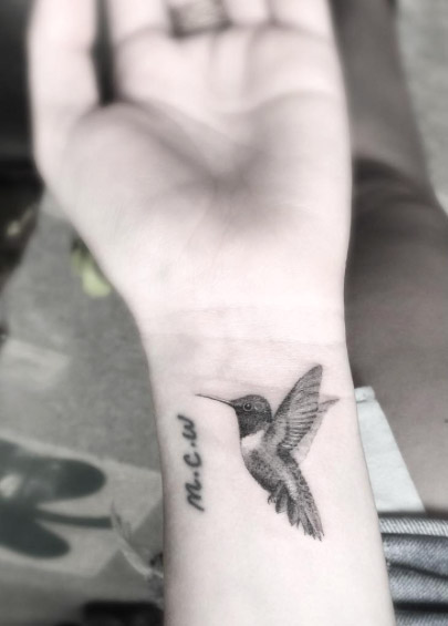 Hummingbird Tattoo on Wrist by Doctor Woo
