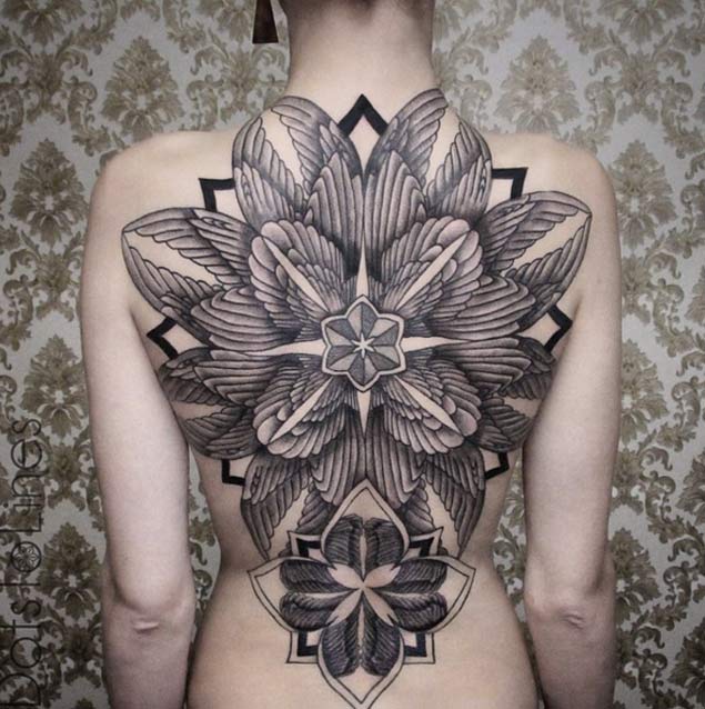 Symmetrical Full Back Tattoo by Chaim Machlev