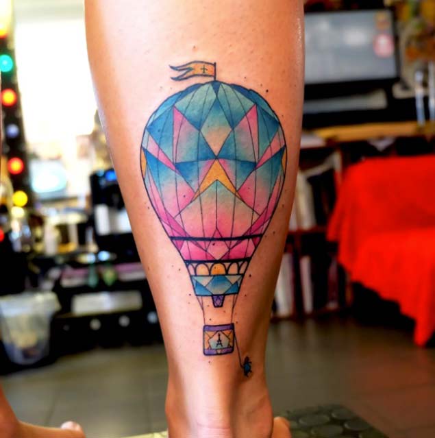 Watercolor Hot Air Balloon Tattoo by Dusty Brasseur