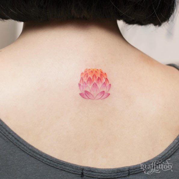 Lotus Flower Tattoo on Back by Graffittoo
