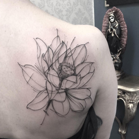 Minimalistic Lotus Flower Tattoo by Fredão Oliveira