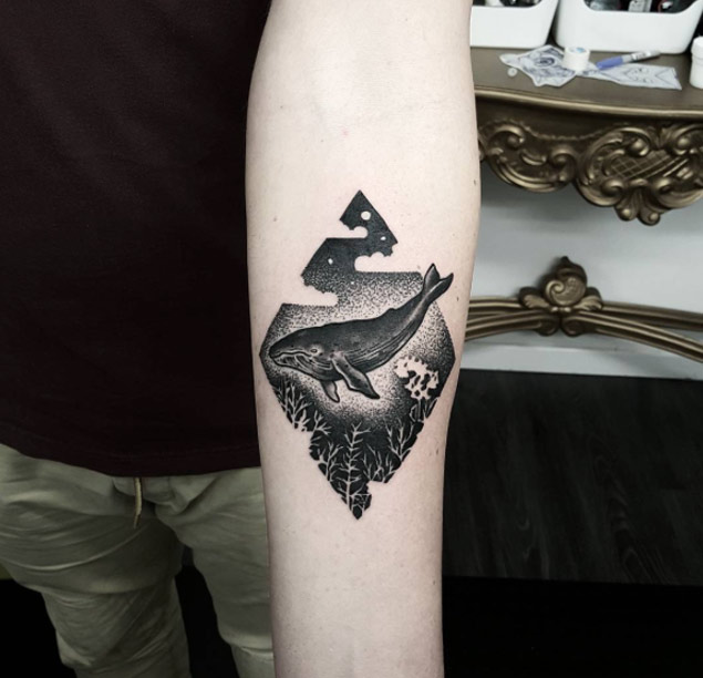 Surreal Whale Tattoo by Matteo Nangeroni