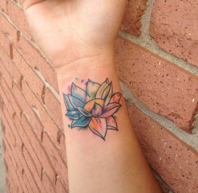 Watercolor Lotus on Wrist by A. Woods