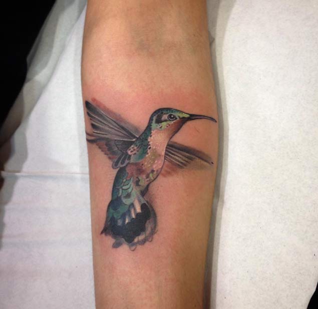 Hummingbird Tattoo on Forearm by Shio Zaragoza