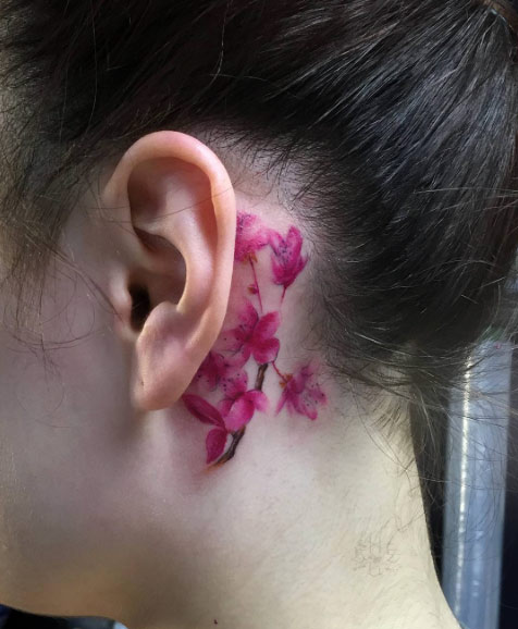 Behind The Ear Floral Tattoo by Anton