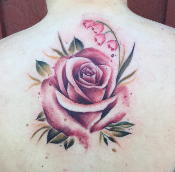 Large Rose Tattoo on Back by Kailah Bartolome