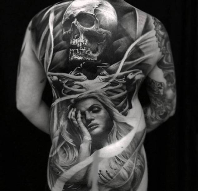Black and Grey Full Back Tattoo by Matt Jordan