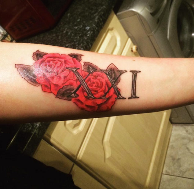 Roman Numeral Floral Tattoo by Curtis