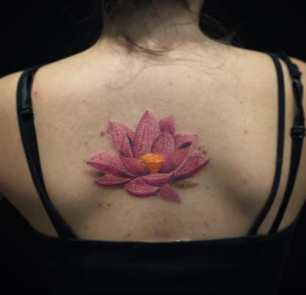 Pink Lotus Flower Tattoo by Felipe Mello