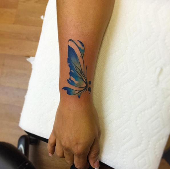 Semicolon Butterfly Tattoo by Rocem
