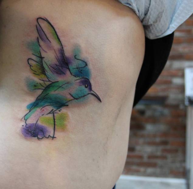 Watercolor Hummingbird Tattoo by Jared Howell