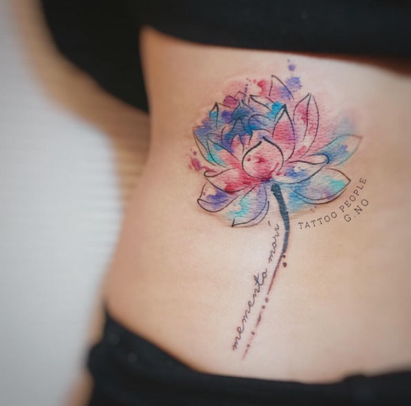 Watercolor Lotus Flower Tattoo by G.NO