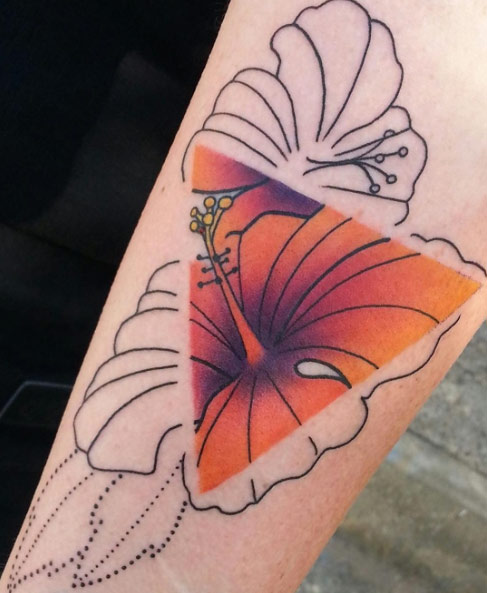 Orange Hibiscus Glyph Tattoo by Stefania