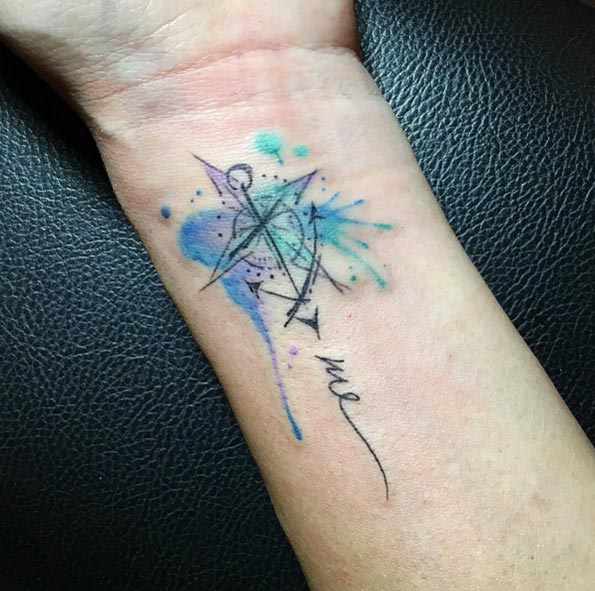 Watercolor Anchor Tattoo on Wrist by Jen's Ink