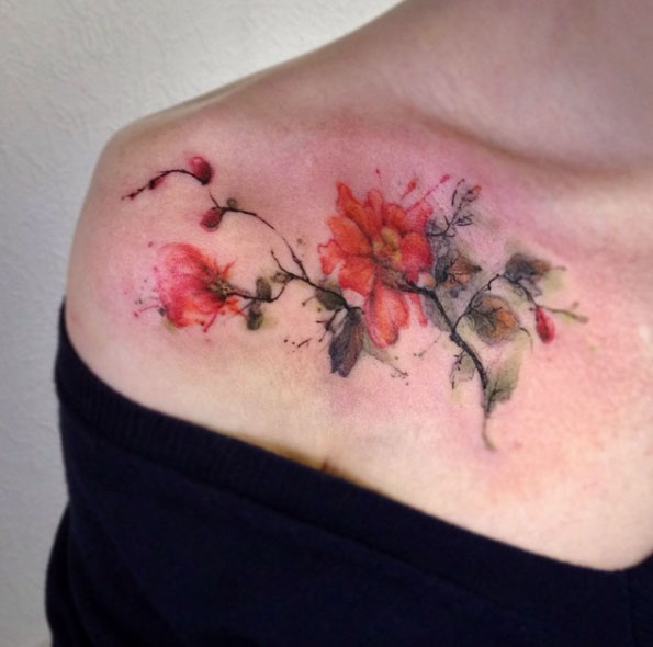 Watercolor Floral Tattoo by Anton