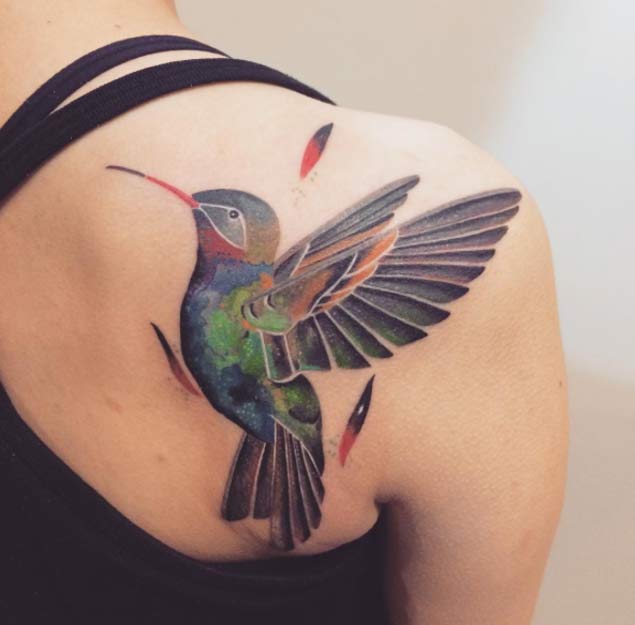 Watercolor Hummingbird Tattoo by Hill Tattoo