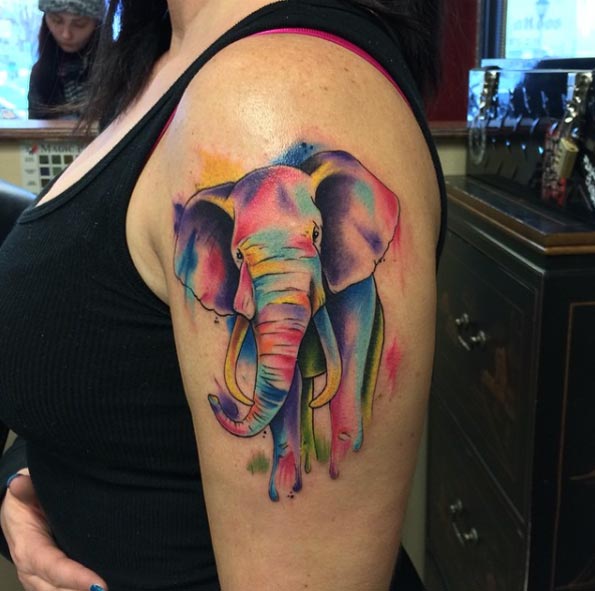 Watercolor Elephant Tattoo by Frankie Oneshot