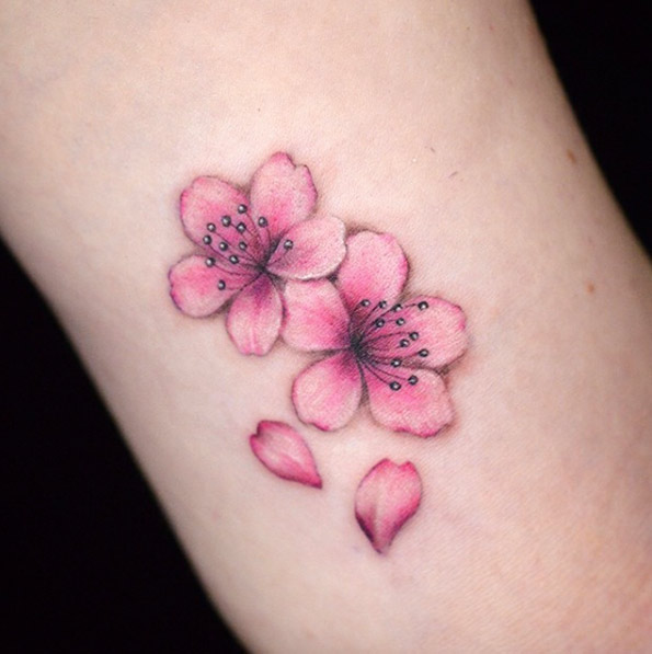 Cherry Blossom Tattoo on Wrist by Asao