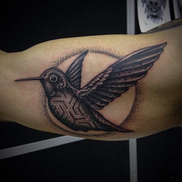 Dotwork Hummingbird Tattoo by Ben Doukakis