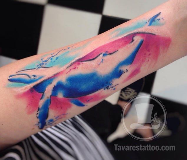 Colorful Whale Tattoo by Tavares
