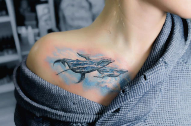 Whale and Calf Tattoo by Anna Yershova