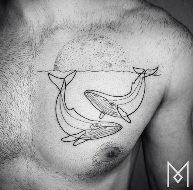 One Line Whale Tattoo by Mo Ganji
