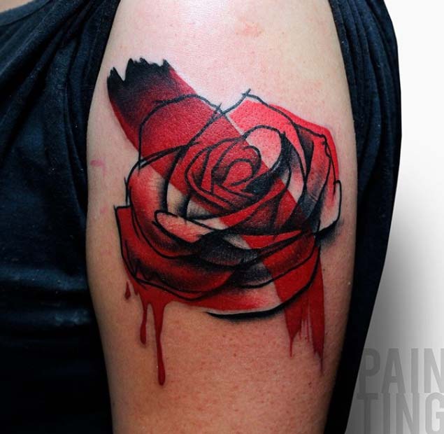 Watercolor Rose Tattoo by Szymon Gdowicz