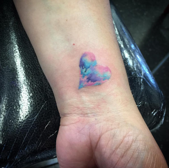 Watercolor Heart Tattoo on Wrist by Fran Tran