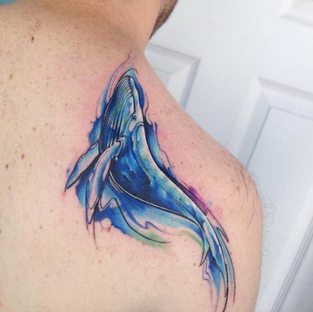 Watercolor Whale Tattoo by Adrian Bascur