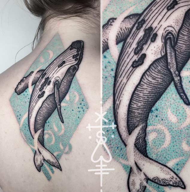 Gorgeous Whale Tattoo by Sarah Herzdame