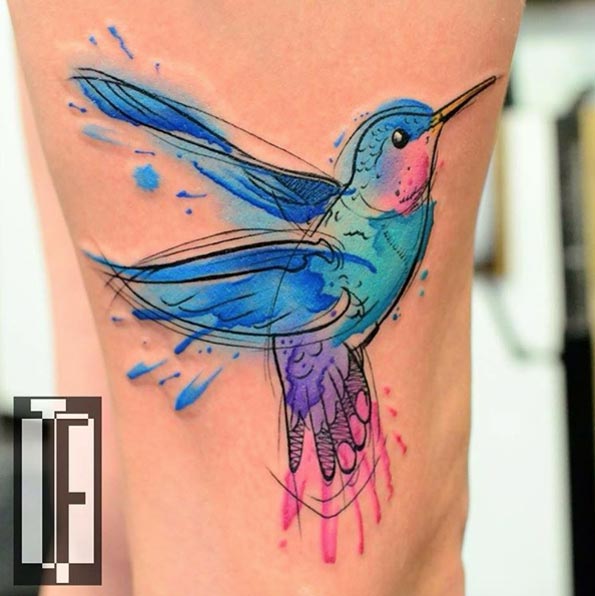 Watercolor Hummingbird Tattoo Design by Hami Iffy-Négyökrű
