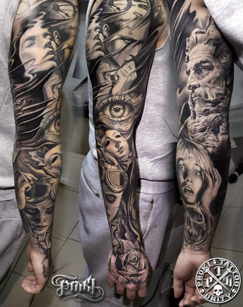 Blackwork Full Sleeve Tattoo by Kostas Baronis Proki