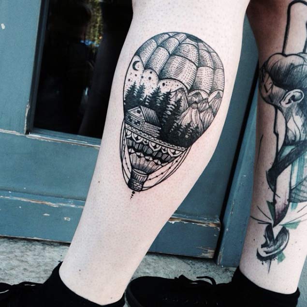 Landscape Hot Air Balloon Tattoo by Jessica Svartvit