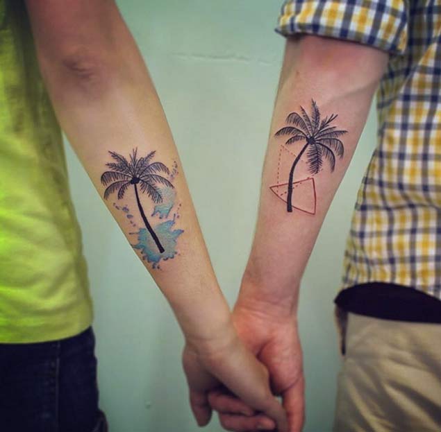Matching Palm Tree Couple Tattoos by WAZ