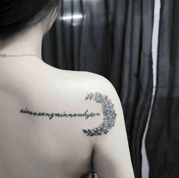 Floral Crescent Moon Tattoo by Moonda